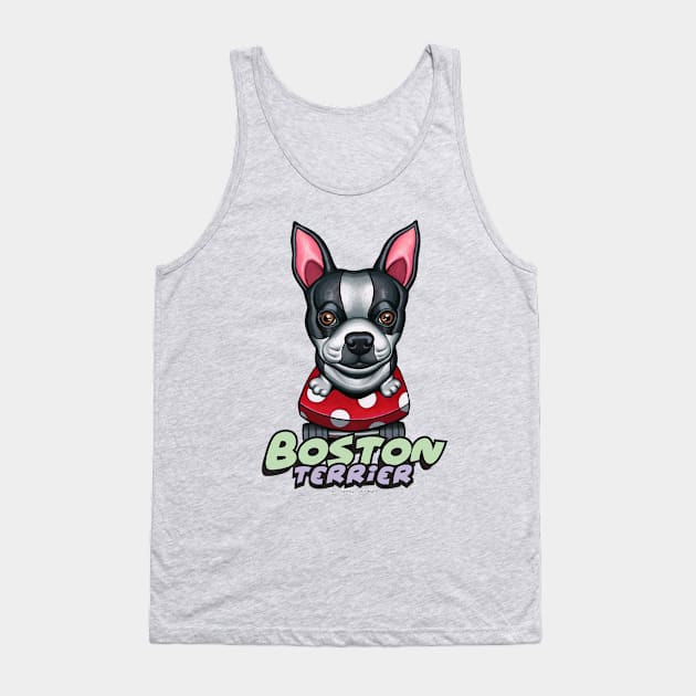 Cute adorable awesome Boston Terrier on Red Polka Dot Skateboard Tank Top by Danny Gordon Art